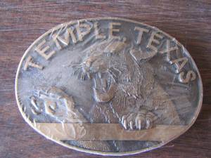 lot 413 image: temple Texas solid brass belt buckle
