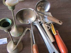 lot 414 image: 2 candle holders - kitchen utensils