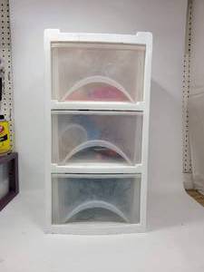 lot 243 image: 3 DRAWER STORAGE CABINET INCLUDES ALL CONTENTS