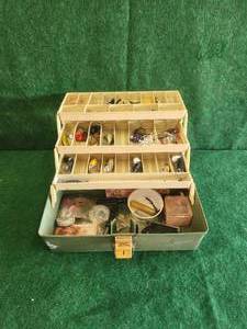 lot 76 image: Tackle box with a selection of fishing supplies