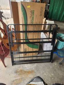 lot 187 image: Folding metal twin bed frame with mattress and boxsprings