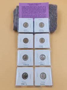 lot 99 image: 8 Brilliant uncirculated Roosevelt Dimes -