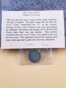 lot 129 image: 1883 No Cents Liberty Nickel