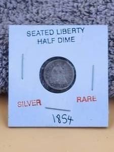 lot 334 image: 1854 Seated Liberty half dime - silver - rare