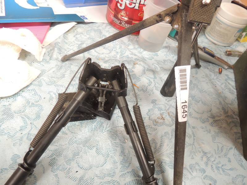 lot 1645 image: small tumbler tripod, gun tripod...