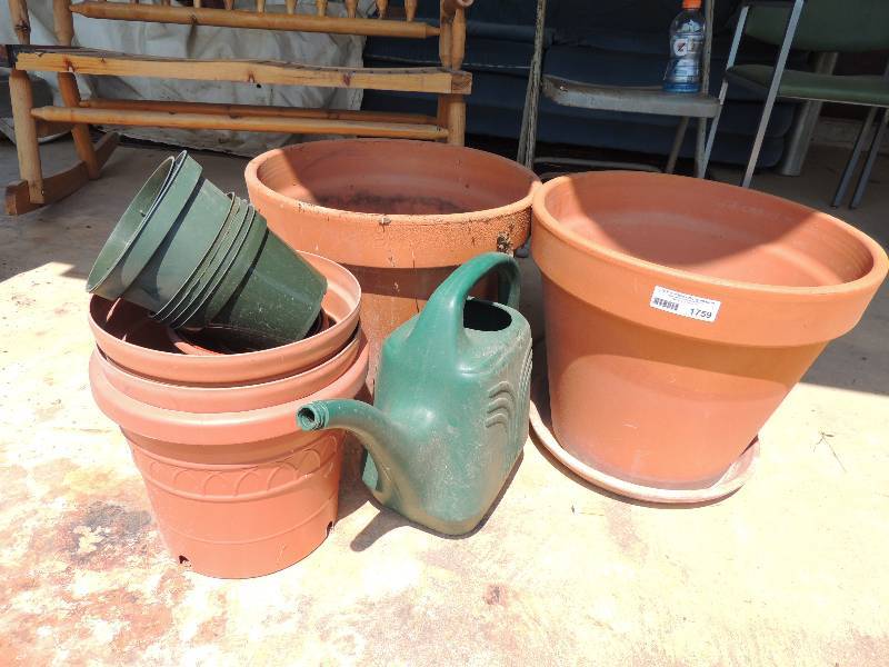 lot 1759 image: clay pottery flower pots  x2, gree...