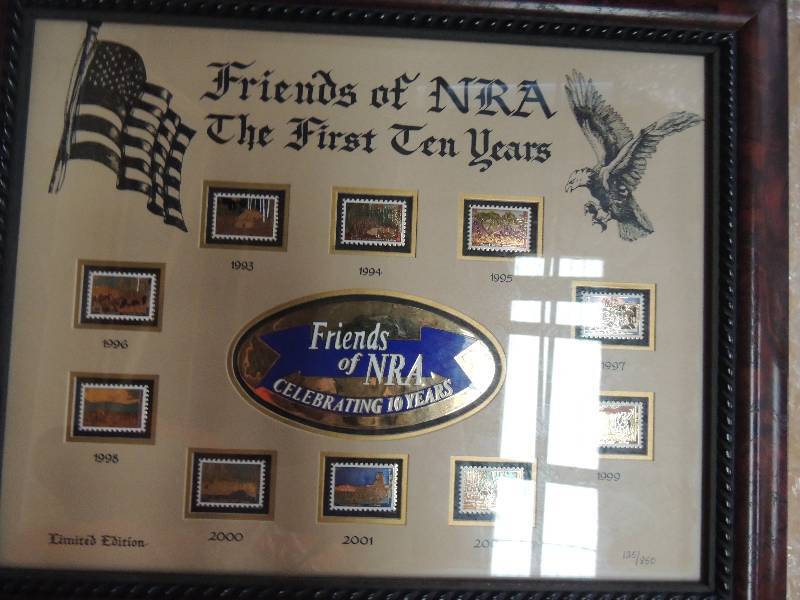 lot 1895 image: FRIENDS OF NRA - CELEBRATING 10 YEARS   FRAMED STAMPS