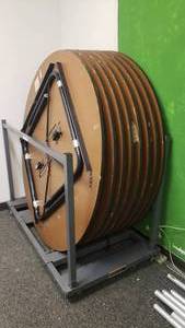 lot 216 image: Lot of 8 Round 60 Folding Leg Tables w Lifetime Rolling Table Cart