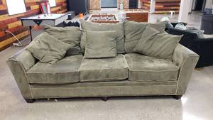 lot 245 image: Olive Green Deep Seat Sofa.  92 Long