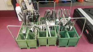 lot 292 image: Large Lot of Silverware w 3 Dishwasher Silverware Caddies