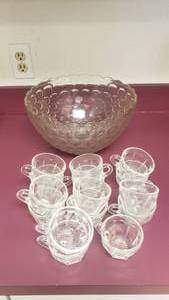 lot 298 image: Glass Punch Bowl & Matching Glass Cups