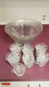 lot 299 image: Glass Punch Bowl & Matching Glass Cups