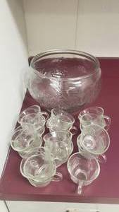 lot 300 image: Glass Punch Bowl & Matching Glass Cups