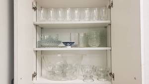 lot 302 image: Large Lot of Misc Glass Pieces.  Cups, Punch Bowl & Cups, Ice Cream Bowls & More