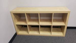 lot 341 image: Ikea Kallax Natural 8 Shelf Shelving Unit.  Measures 59 x 31 x 15
