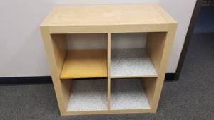 lot 344 image: Ikea Kallax Natural 4 Shelf Shelving Unit.  Measures 31 x 31 x 15
