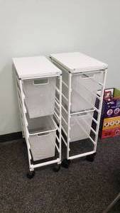 lot 377 image: Set of 2 Elfa White Rolling Cabinet w Mesh Drawers