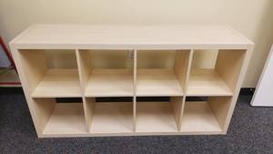lot 408 image: Ikea Kallax Natural 8 Shelf Shelving Unit.  Measures 59 x 31 x 15