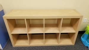 lot 419 image: Ikea Kallax Natural 8 Shelf Shelving Unit.  Measures 59 x 31 x 15