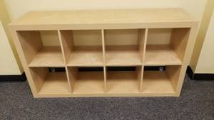 lot 428 image: Ikea Kallax Natural 8 Shelf Shelving Unit.  Measures 59 x 31 x 15