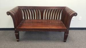 lot 434 image: Beautiful Wooden Bench.  Very Cool Designs.  62 x 34 x 24
