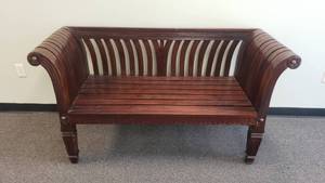lot 435 image: Beautiful Wooden Bench.  Very Cool Designs.  62 x 34 x 24