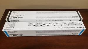 lot 457 image: Lot of 2 NEW Canon imagePRESS T01 Toner Cartridges.  Black & Cyan