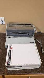lot 463 image: Ibico E-Kombo Electric Binding Cutter & Binding Machine w 2 Boxes of Presentation Bindings