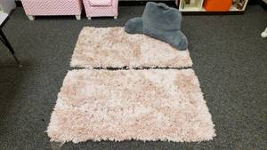 lot 503 image: Lot of 2 Small Ultra Plush Area Rugs & Floor Pillow.  Rugs Measure 52 x 28