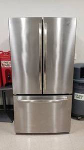 lot 508 image: BEAUTIFUL GE 27Cu Ft French Door Fingerprint Resistant Stainless Refrigerator. Model GNE27JSMAFSS