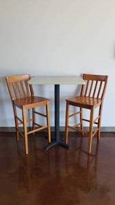 lot 594 image: Barstool Table w 2 Wooden Bartsool Chairs