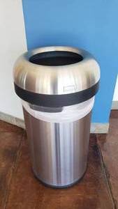 lot 595 image: Simple Human Stainless Steel Bullet Open Mouth 60L Trash Can, Model CW14017