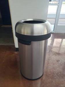 lot 608 image: Simple Human Stainless Steel Bullet Open Mouth 60L Trash Can, Model CW14017