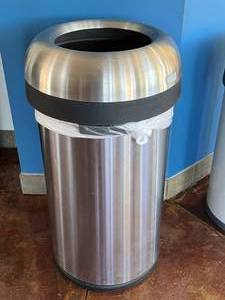 lot 642 image: Simple Human Stainless Steel Bullet Open Mouth 60L Trash Can, Model CW14017