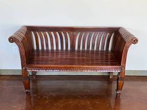 lot 646 image: Beautiful Wooden Bench.  Very Cool Designs.  62 x 34 x 24