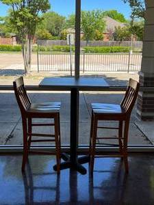lot 647 image: Barstool Table w 2 Brown Barstool Chairs