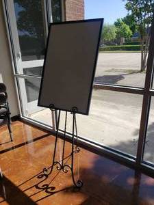 lot 654 image: Wrought Iron Easel w White Board Display