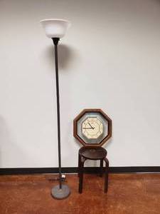 lot 719 image: Floor Lamp w End table & Wall Clock
