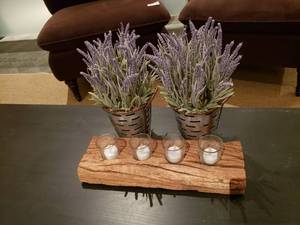 lot 849 image: Lot of Misc Tabletop Dcor Items.  Pails of Lavender & Driftwood Candle Holder