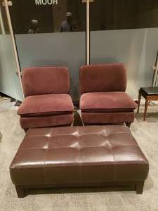 lot 852 image: Lot of 2 Matching Browm Ultra Plush Armless Chairs & Large Ottoman