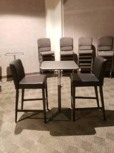 lot 865 image: Metal Industrial Style Adjustable Height Table w 2 Matching Barstool Chairs