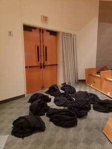 lot 879 image: Large Lot of Room Divider Sections.  Includes 10 Curtains, 10 Vertical Poles, 6 Horizontal Crossmembers & 9 Baseplates.  (SEE LOT 814 FOR EXAMPLE)