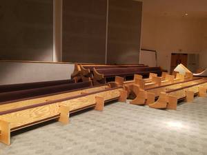 lot 887 image: CHURCH PEWS  Includes 12 Pews of Varying Sizes.  Easily removed with just a few bolts.  Sizes from 7 up to 22.  Takes 1 or take all 12