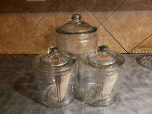 lot 962 image: Lot of 3 Large Glass Jars w Lids.  Up to 3 Gallon