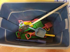lot 974 image: Tote w Misc Playground Shovels  & More
