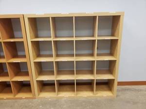 lot 976 image: Ikea Kallax Natural 16 Shelf Shelving Unit.  Measures 59 x 59 x 15