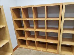 lot 977 image: Ikea Kallax Natural 16 Shelf Shelving Unit.