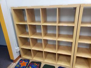 lot 979 image: Ikea Kallax Natural 16 Shelf Shelving Unit.