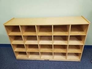 lot 1007 image: Early Childhood Rolling 20 Bin Calssroom Cabinet.  Measures 48 x 30 x 13