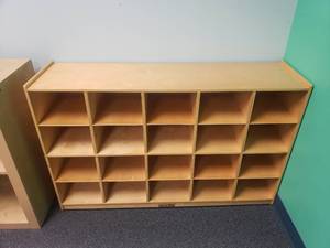 lot 1024 image: Early Childhood Rolling 20 Bin Calssroom Cabinet.  Measures 48 x 30 x 13